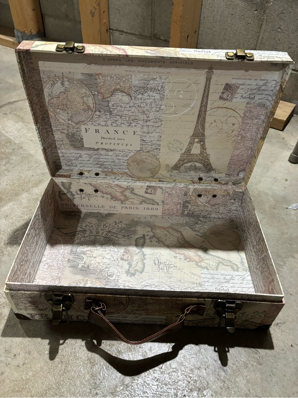 Punch Studio Paris Map Decorative Case in Beige, Brown & Pink Accents